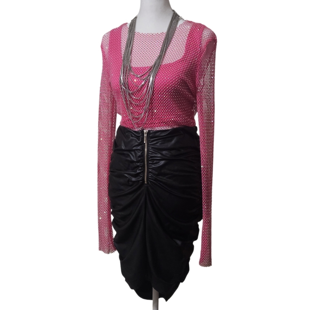 Miss Selfie Black Leather Pencil Skirt